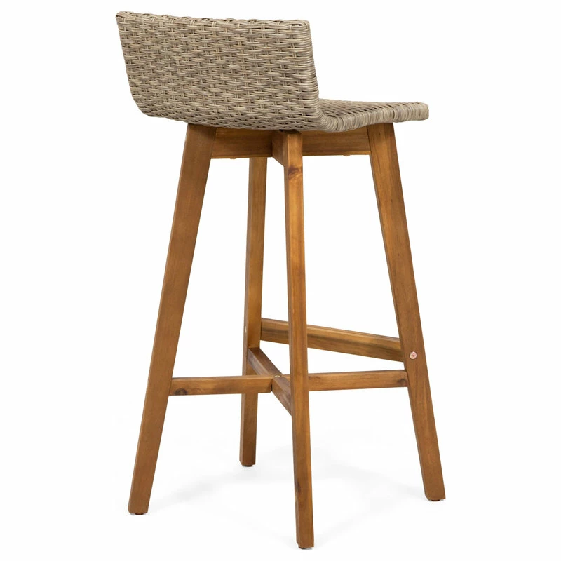 New 🎁 GDFStudio Jessie Outdoor Wood And Wicker Barstool, Set Of 4, Light Brown, Teak Finish 🔔 - Image 8