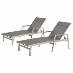Hot Sale 🔔 GDFStudio GDF Studio Joy Outdoor Mesh And Aluminum Chaise Lounge, Set Of 2, Gray 🌟