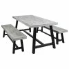 Discount 🥰 GDFStudio Modern 3-Piece Acacia Wood Picnic Dining Set, Sandblast Light Gray/Black Metal 😀