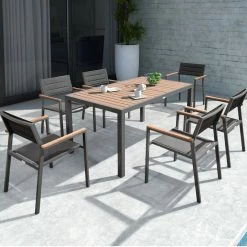 Best Pirce 🛒 HIGOLD 6478 Auto 7 Piece Black Aluminum Outdoor Dining Set ⭐