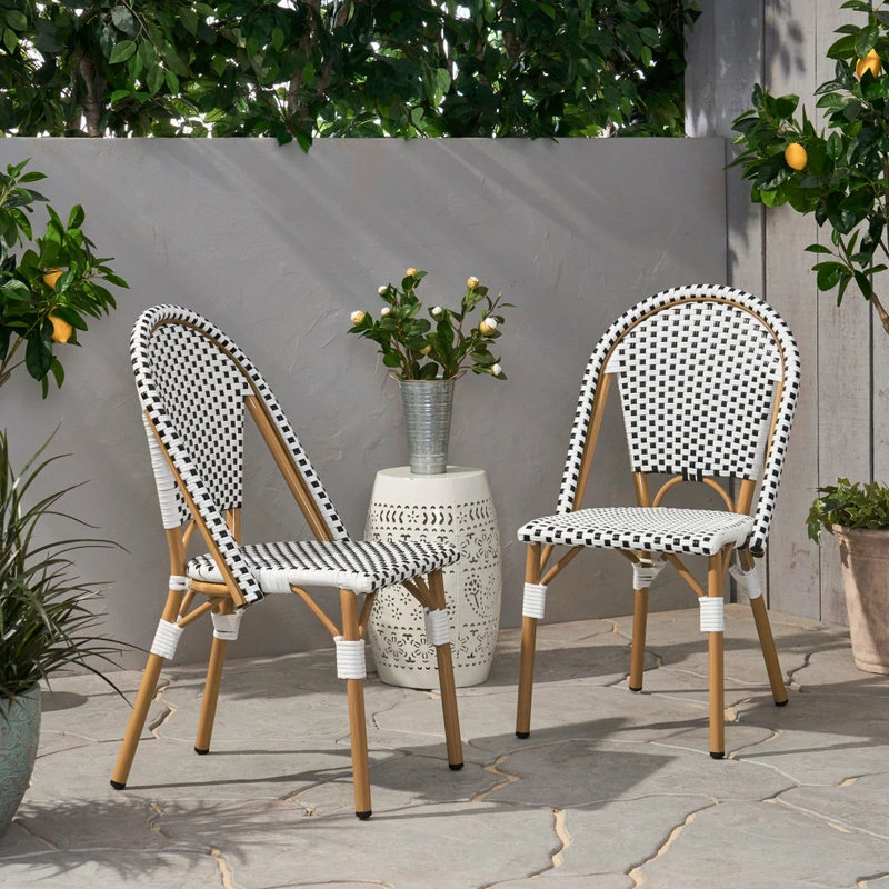 Top 10 🤩 GDFStudio Baylor Outdoor French Bistro Chair, Set Of 2, Black/White/Bamboo Print Finish 👍 - Image 2