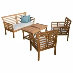 Cheap 🤩 GDFStudio GDF Studio 4-Piece Louis Outdoor Solid Wood Chat With Cushions Set 🎁