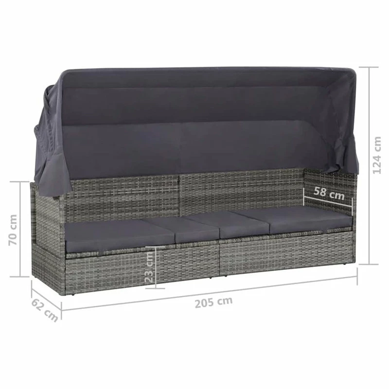 New ๐ Vida XL LLC VidaXL Patio Lounge Bed W/ Canopy Poly Rattan Gray 80.7" Garden Cushion Seat ๐ - Image 8
