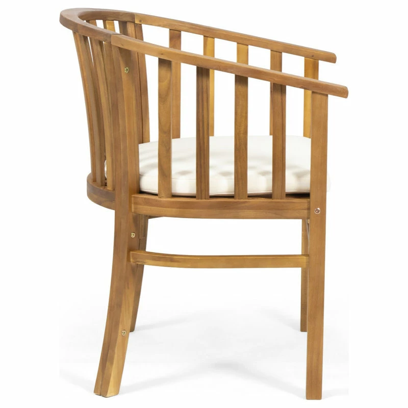 Buy ๐ GDFStudio Nola Outdoor Wooden Dining Chairs With Cushions, Set Of 2, Cream, Teak Finish ๐งจ - Image 4