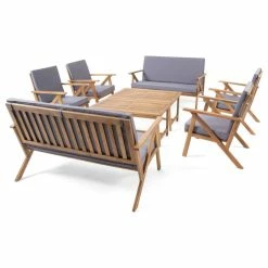 Wholesale 🔥 GDFStudio Heath Outdoor 8-Seater Acacia Wood Chat Set With Coffee Table ⌛