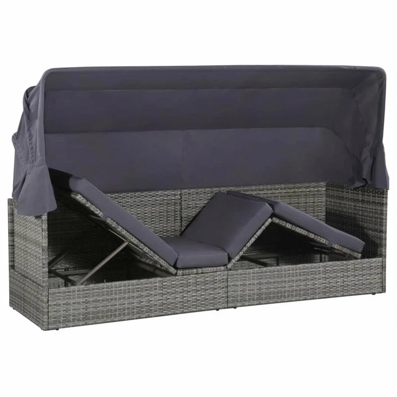 New ๐ Vida XL LLC VidaXL Patio Lounge Bed W/ Canopy Poly Rattan Gray 80.7" Garden Cushion Seat ๐ - Image 5