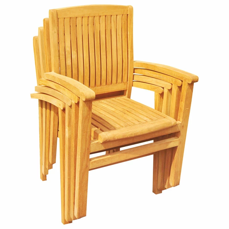 Brand new ⌛ Teak Deals 7-Piece Teak Dining Set 94" Oval Extension Table, 6 Wave Stacking Arm Chairs 😀 - Image 7