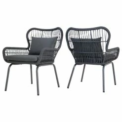 Discount 🌟 GDFStudio GDF Studio Kimberley Outdoor Steel And Rope Club Chairs With Cushioned, Set Of 2 🛒