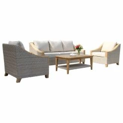 Best reviews of 😍 Outdoor Interiors Ash Wicker And Teak 4-Piece Sofa Set With Sunbrella Fabrics 🎁