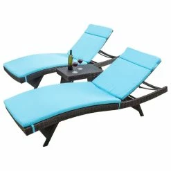 Brand new ❤️ GDFStudio GDF Studio 3-Piece Lakeport Outdoor Adjustable Blue Chaise Lounge Chair Set ❤️