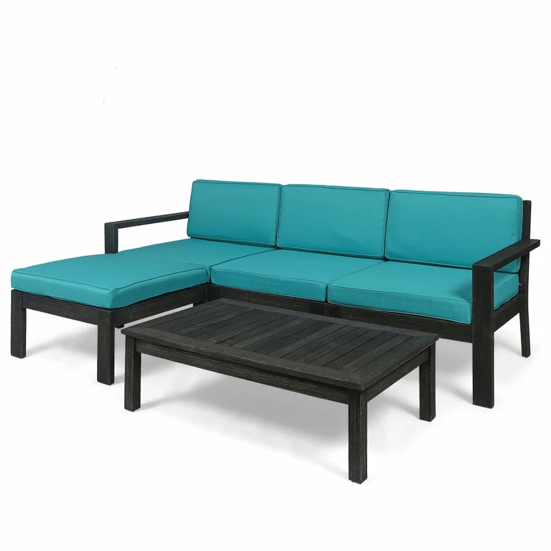 Cheap ๐ GDFStudio Makayla Ana Outdoor 3 Seater Acacia Wood Sofa Sectional With Cushions, Teal ๐