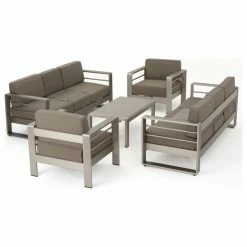 Promo 😀 GDFStudio 5-Piece Crested Bay Outdoor Aluminum Sofa Set With Khaki Cushions 👏