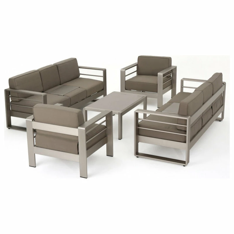 Promo 😀 GDFStudio 5-Piece Crested Bay Outdoor Aluminum Sofa Set With Khaki Cushions 👏
