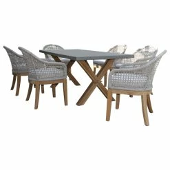 Coupon 👍 Outdoor Interiors 7-Piece Teak, Composite And Rope Rectangle Dining Set With Sunbrella Cushions 😉