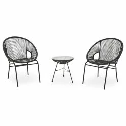 Buy 👍 GDFStudio Alamo Outdoor Modern 2 Seater Faux Rattan Chat Set, Black 👍