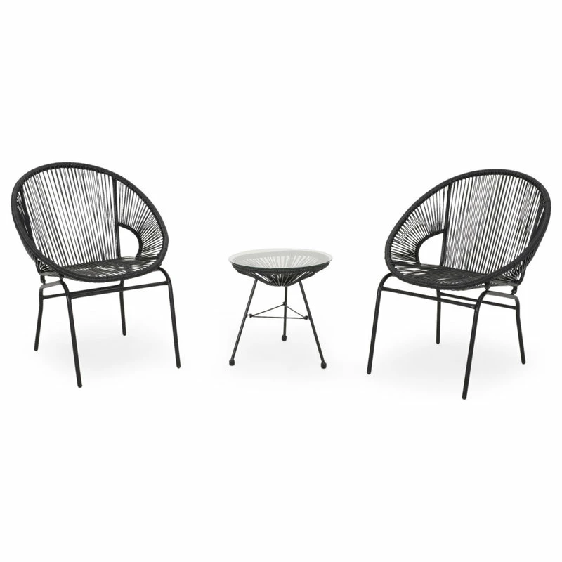 Buy ๐ GDFStudio Alamo Outdoor Modern 2 Seater Faux Rattan Chat Set, Black ๐