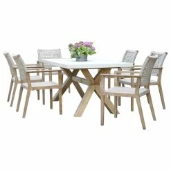 Cheap 🤩 Outdoor Interiors 7-Piece Ivory Composite And Eucalyptus Wash Dining Set 😍