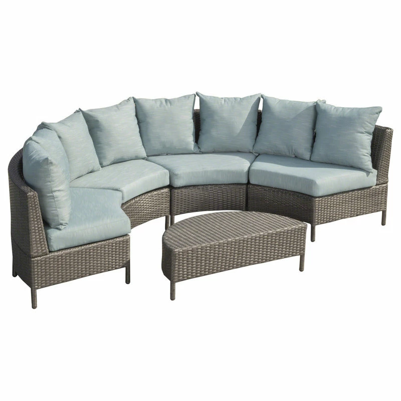Best Sale ✔️ GDFStudio GDF Studio 5-Piece Venice Outdoor 4 Seater Curved Wicker Sectional Sofa Set 👏