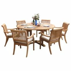 Wholesale ๐ Teak Deals 7-Piece Outdoor Teak Dining Set - 60" Round Table + 6 Arbor Stacking Arm Chairs ๐งจ