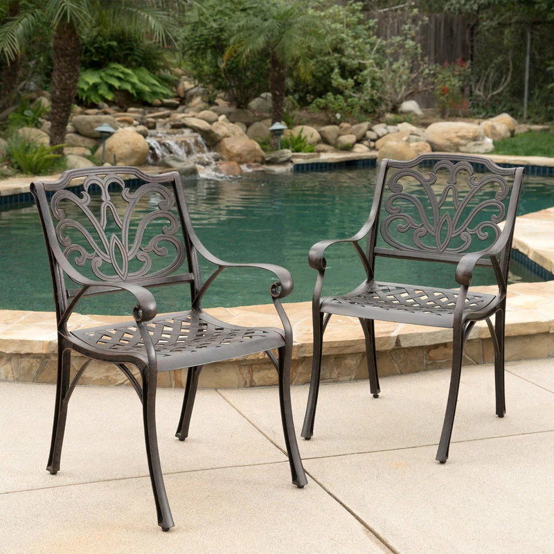 Buy 🔥 GDFStudio GDF Studio Fonzo Outdoor Bronze Cast Aluminum Dining Chairs, Set Of 2 🎁 - Image 2