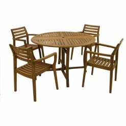 Wholesale 🎁 Outdoor Interiors 5-Piece 48" Round Eucalyptus Folding Dining Set ⭐