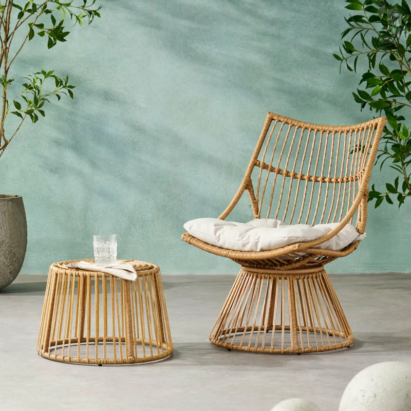 Hot Sale 🌟 GDFStudio Apulia Outdoor Wicker Chair And Side Table Set With Cushion 🤩 - Image 2