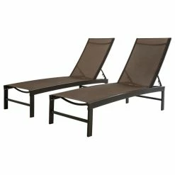 Hot Sale 🔥 Crestlive Products Outdoor Patio Aluminum Adjustable Chaise Lounge Chairs (Set Of 2), Brown 👏