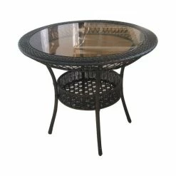 New 🔥 GDFStudio GDF Studio Gaviota 34" Round Outdoor Wicker Dining Table ⭐