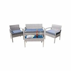 Best Pirce 😉 Belleze Outdoor Cushioned Seat PE Wicker 4-Piece Furniture Set, Gray 😍