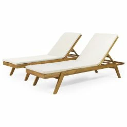 Top 10 🔥 GDFStudio Larimore Outdoor Acacia Wood Chaise Lounge With Cushions (Set Of 2), Cream + Tea 🤩