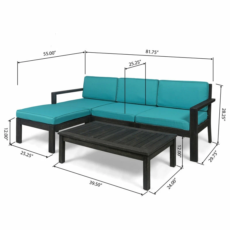 Cheap ๐ GDFStudio Makayla Ana Outdoor 3 Seater Acacia Wood Sofa Sectional With Cushions, Teal ๐ - Image 5