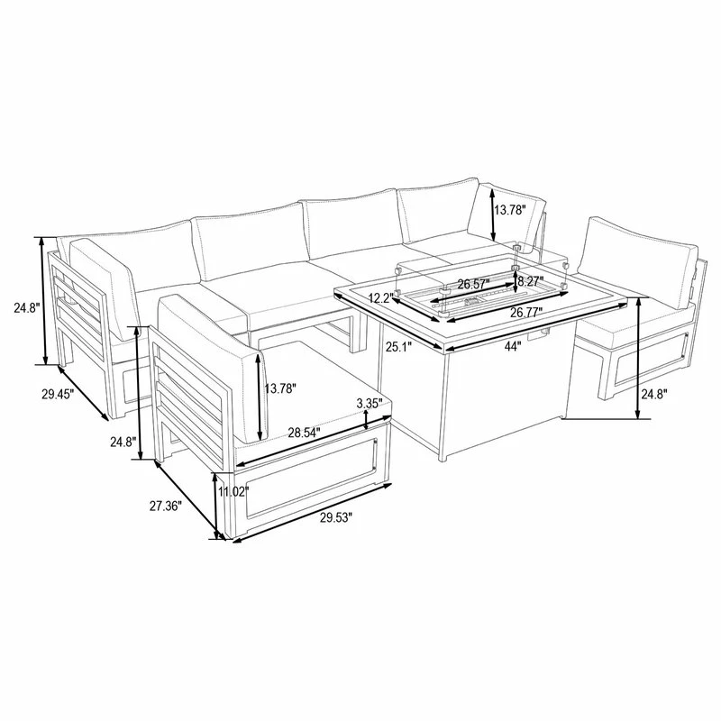 Deals โ LeisureMod Chelsea Outdoor 7-Piece Aluminum Conversation Set With Fire Pit Table, Blue ๐ - Image 11
