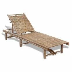 Cheapest 🧨 Vida XL LLC VidaXL Sunlounger Bamboo Adjustable Chaise Lounge Outdoor Pool Chair Day Bed 🛒