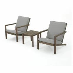 Brand new ✨ GDFStudio GDF Studio 3-Piece Lester Outdoor Acacia Wood Chat Set With Cushions, Gray 😉