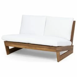 Top 10 💯 GDFStudio Kaitlyn Outdoor Acacia Wood Loveseat With Cushions, Teak Finish/White 😉