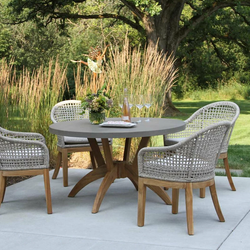 Best deal 👍 Outdoor Interiors 5-Piece Nautical Teak, Rope And Composite Round Dining Set With Sunbrella 🌟 - Image 3