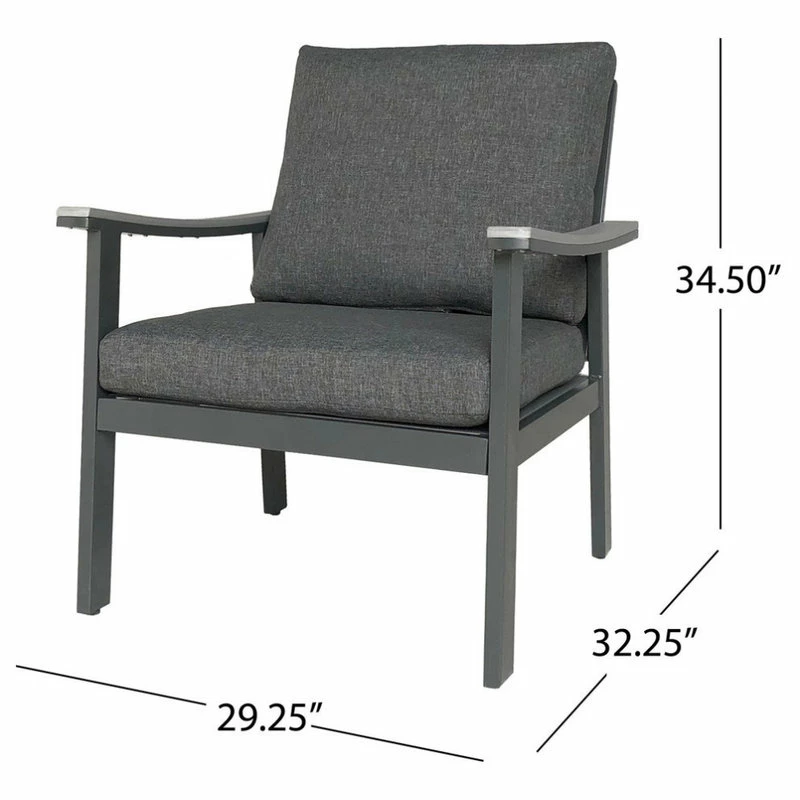 Best Pirce ๐ GDFStudio Agnes Outdoor 4-Piece Aluminum, Faux Wood Chat Set, Gray, Dark Gray ๐ฅฐ - Image 5