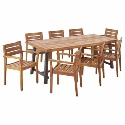 Best Sale ❤️ GDFStudio Kelly Outdoor Acacia Wood 8 Seater Dining Set, Teak, Black 😀