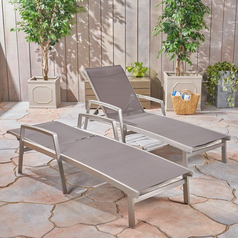 Hot Sale ๐ GDFStudio GDF Studio Joy Outdoor Mesh And Aluminum Chaise Lounge, Set Of 2, Gray ๐ - Image 3