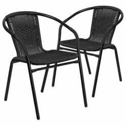 Brand new 😉 Flash Furniture Stackable Rattan Curved Back Dining Chair In Black (Set Of 2) 👏