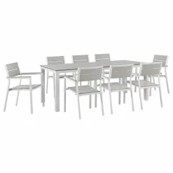 Coupon ⌛ Modway Maine 9-Piece Outdoor Patio Dining Set, White Light Gray ❤️