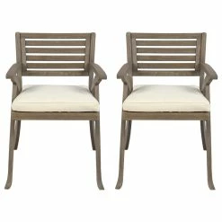 Deals ❤️ GDFStudio GDF Studio Sean Outdoor Acacia Wood Dining Chairs, Set Of 2, Gray/Creme ⭐
