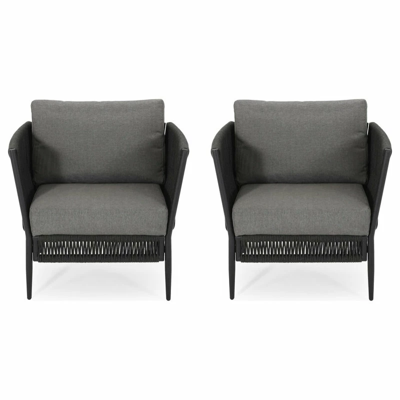 Buy 😀 GDFStudio Andy Outdoor Rope Club Chair With Cushions, Set Of 2 🔔