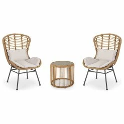 Discount ⭐ GDFStudio Daisy Outdoor Modern Boho 2 Seater Wicker Chat Set, Brown 🧨