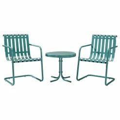 New ๐ Crosley Gracie 3-Piece Metal Outdoor Conversation Seating Set, Caribbean Blue โ๏ธ