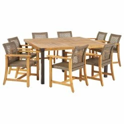 Deals 🤩 GDFStudio Tammy Outdoor 8-Seater Acacia Wood Dining Set, Teak/Mixed Mocha/Rustic Metal 🎁