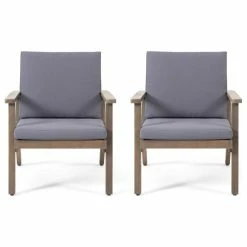 Buy 👏 GDFStudio Temecula Outdoor Acacia Wood Chairs With Cushions, Set Of 2, Gray And Dark Gray 💯