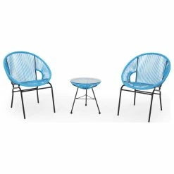 Brand new 🎉 GDFStudio Alamo Outdoor Modern 2 Seater Faux Rattan Chat Set, Blue/Black 🔥
