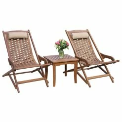 Best deal 🧨 Outdoor Interiors 3-Piece Eucalyptus Folding Swing Lounger Set With Square Accent Table 🥰