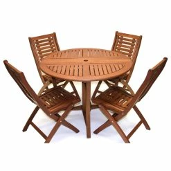 Budget 🥰 Outdoor Interiors 5-Piece 43" Round Eucalyptus Folding Dining Set 🤩